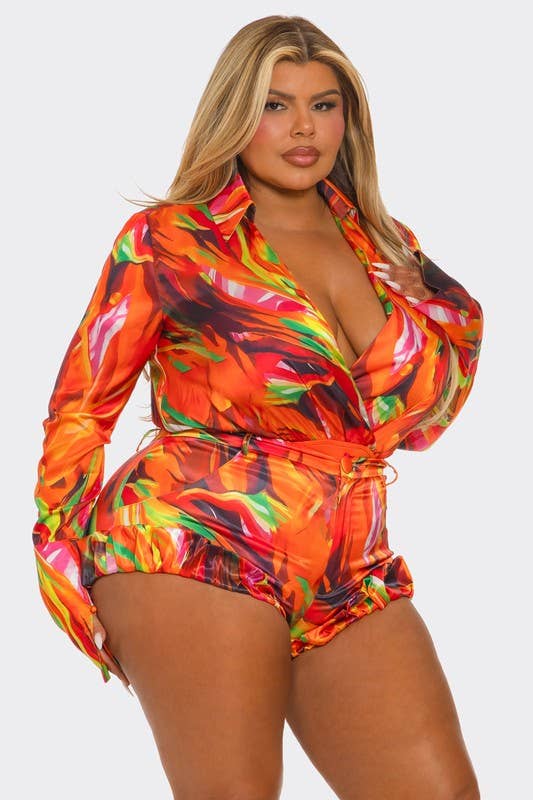 Plus Size 2Pcs Bodysuit & Shorts Set